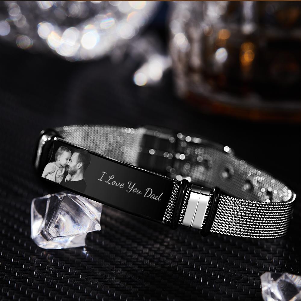 Custom Engraved Text Bracelet Stainless Steel Photo Men Bracelet Gift