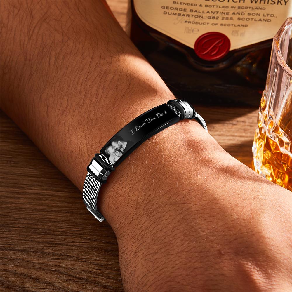 Custom Engraved Text Bracelet Stainless Steel Photo Men Bracelet Gift