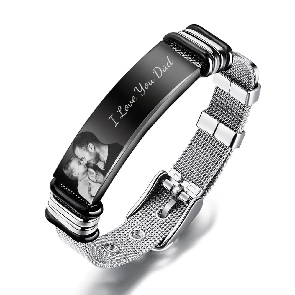 Custom Engraved Text Bracelet Stainless Steel Photo Men Bracelet Gift