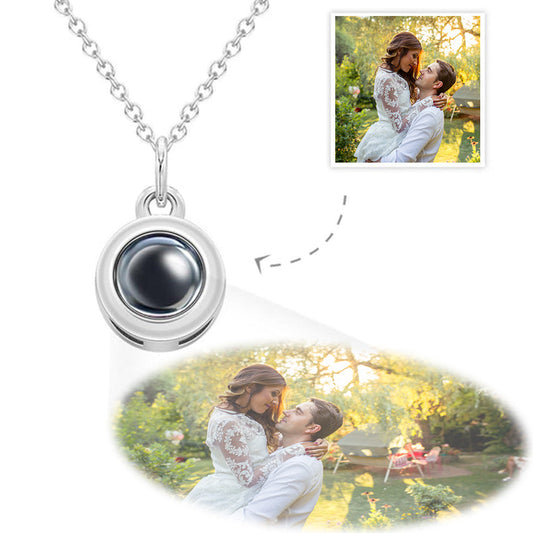 Circle Pendant Personalized Photo Projection Necklace Custom Cute gift for Her