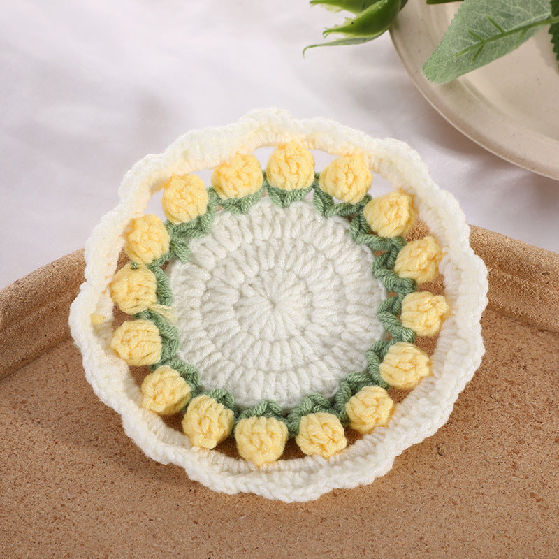 Mother's Day Gifts Handmade Crochet Tulip Coaster Set with Transformable Floral Design Eco-Friendly Home Decor