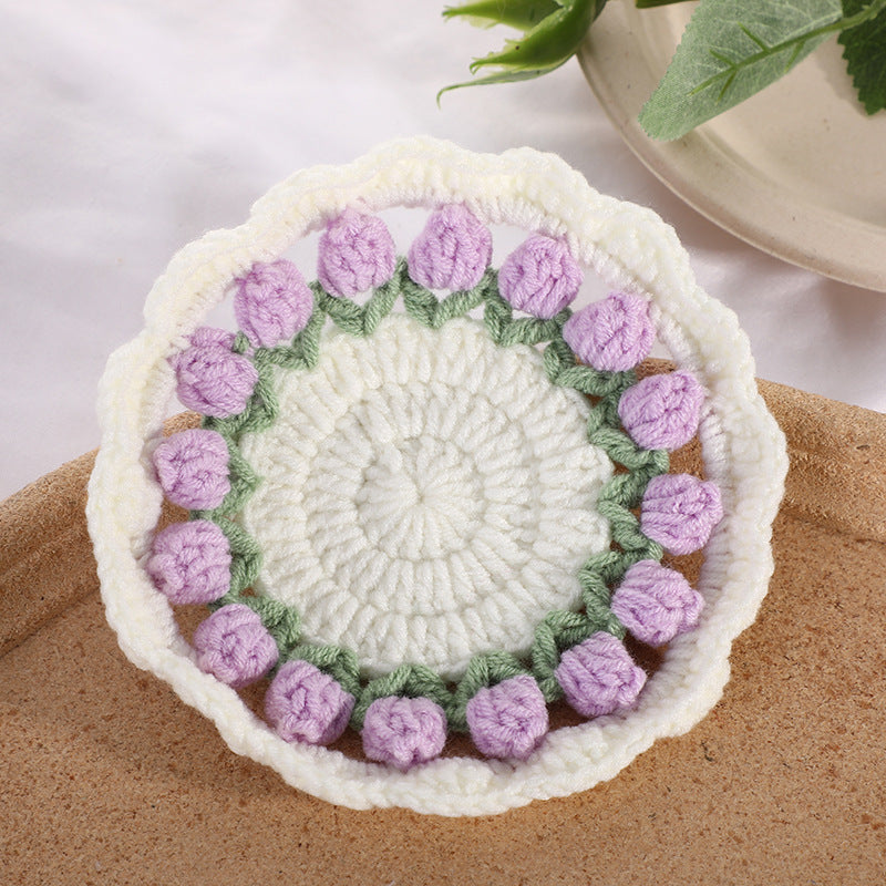 Mother's Day Gifts Handmade Crochet Tulip Coaster Set with Transformable Floral Design Eco-Friendly Home Decor