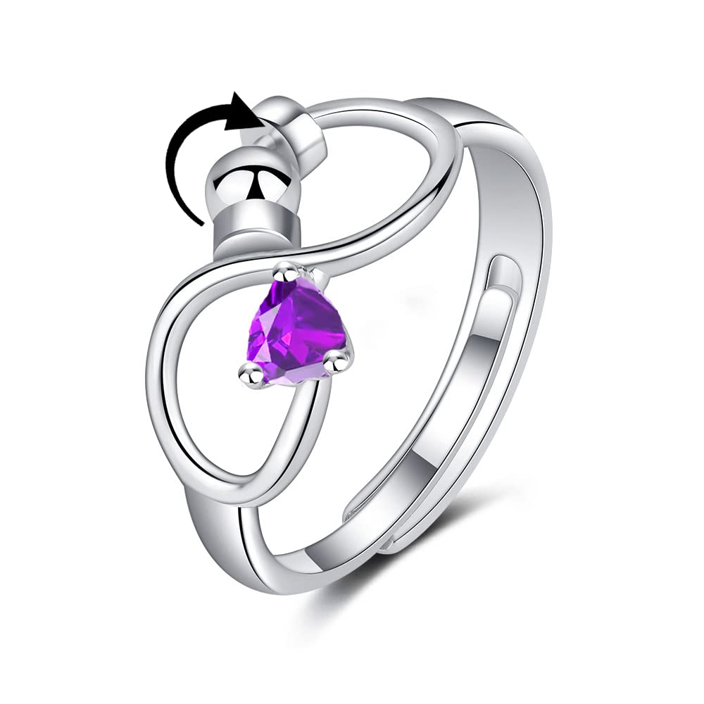 Adjustable Rotating Birthstone Fidget Ring for Women – Anxiety Relief Spinner Ring Birthday Gift