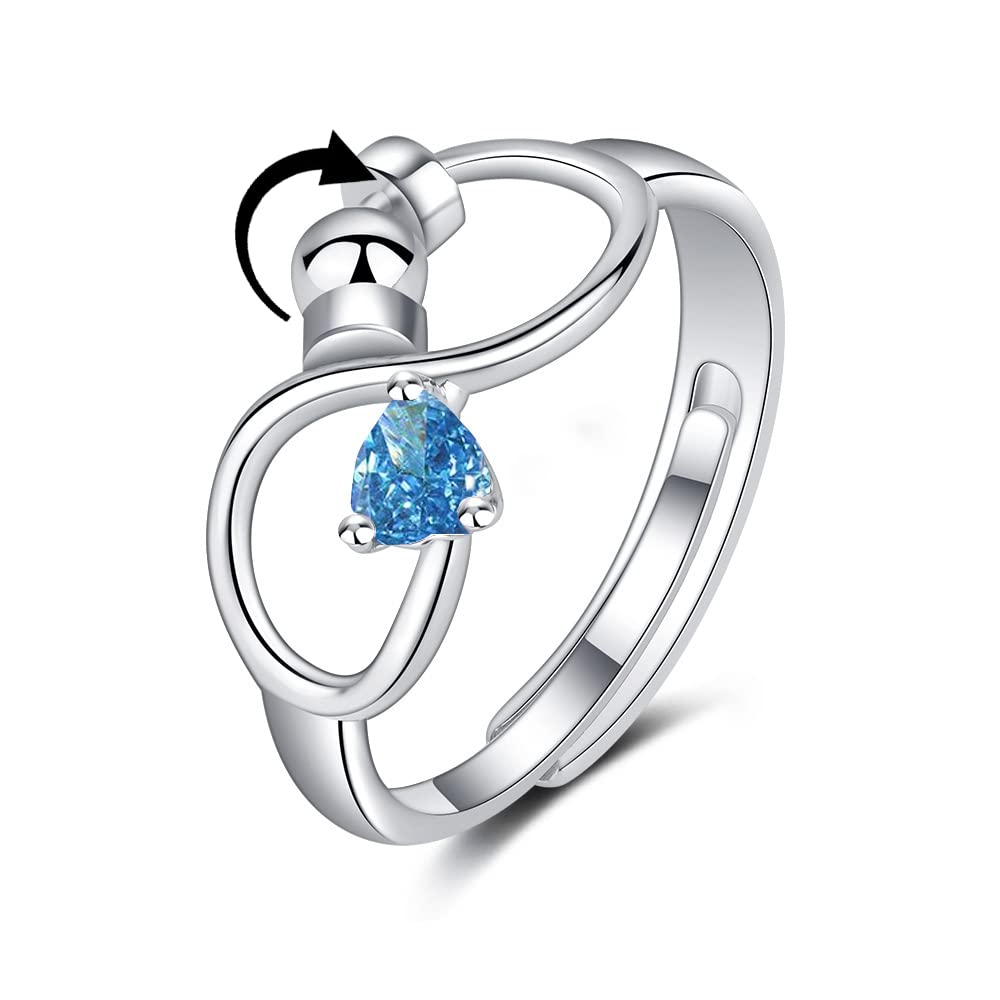 Adjustable Rotating Birthstone Fidget Ring for Women – Anxiety Relief Spinner Ring Birthday Gift