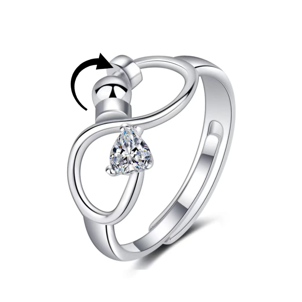 Adjustable Rotating Birthstone Fidget Ring for Women – Anxiety Relief Spinner Ring Birthday Gift
