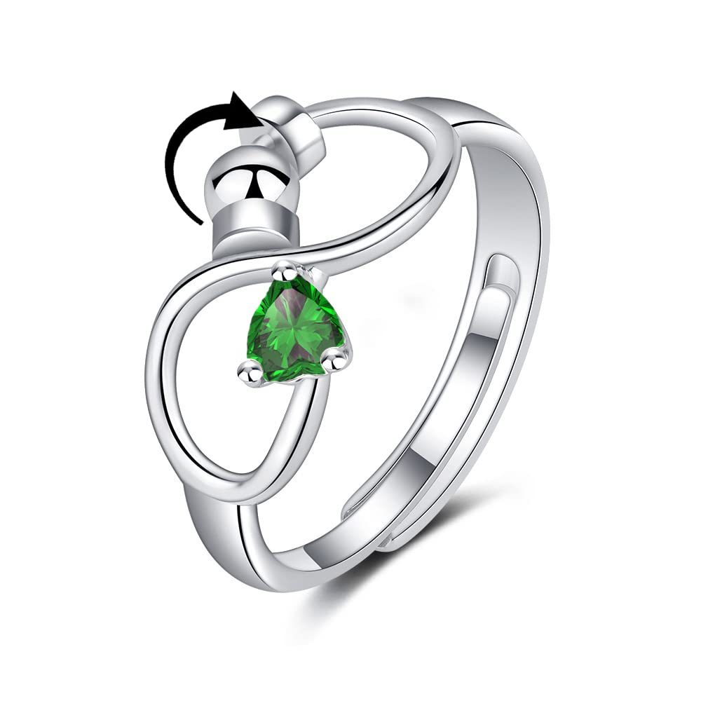 Adjustable Rotating Birthstone Fidget Ring for Women – Anxiety Relief Spinner Ring Birthday Gift