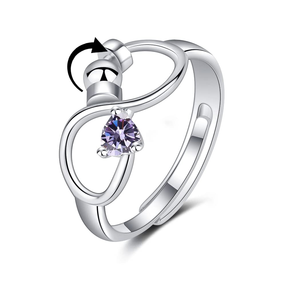 Adjustable Rotating Birthstone Fidget Ring for Women – Anxiety Relief Spinner Ring Birthday Gift