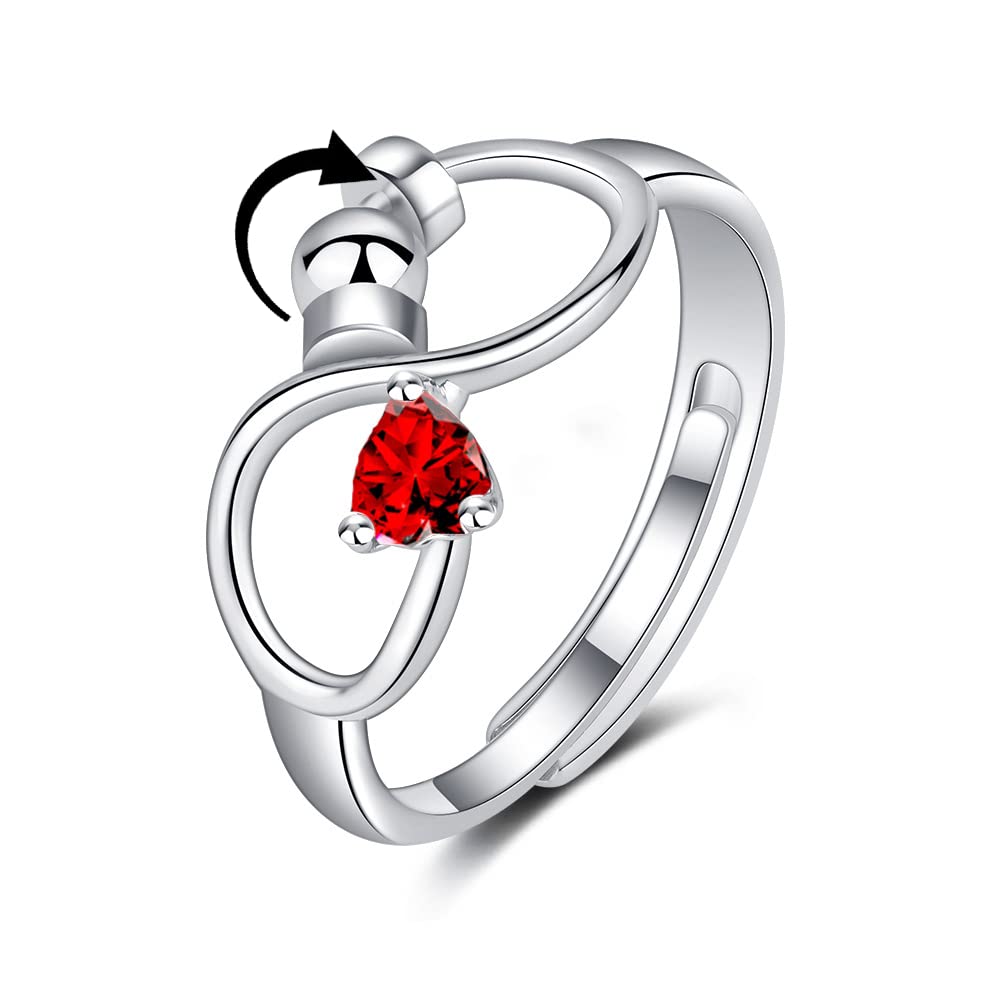 Adjustable Rotating Birthstone Fidget Ring for Women – Anxiety Relief Spinner Ring Birthday Gift