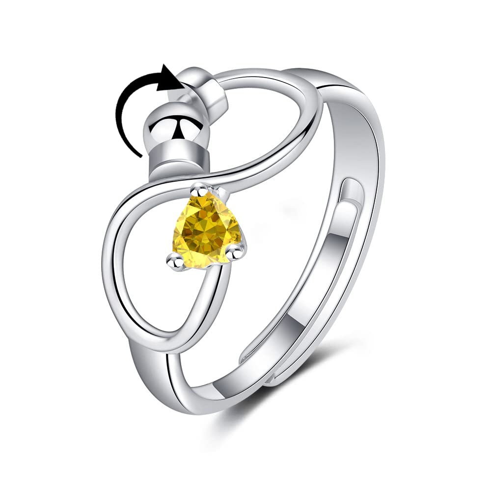 Adjustable Rotating Birthstone Fidget Ring for Women – Anxiety Relief Spinner Ring Birthday Gift