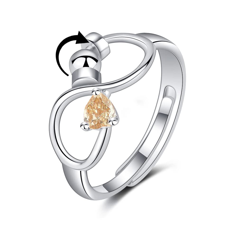 Adjustable Rotating Birthstone Fidget Ring for Women – Anxiety Relief Spinner Ring Birthday Gift