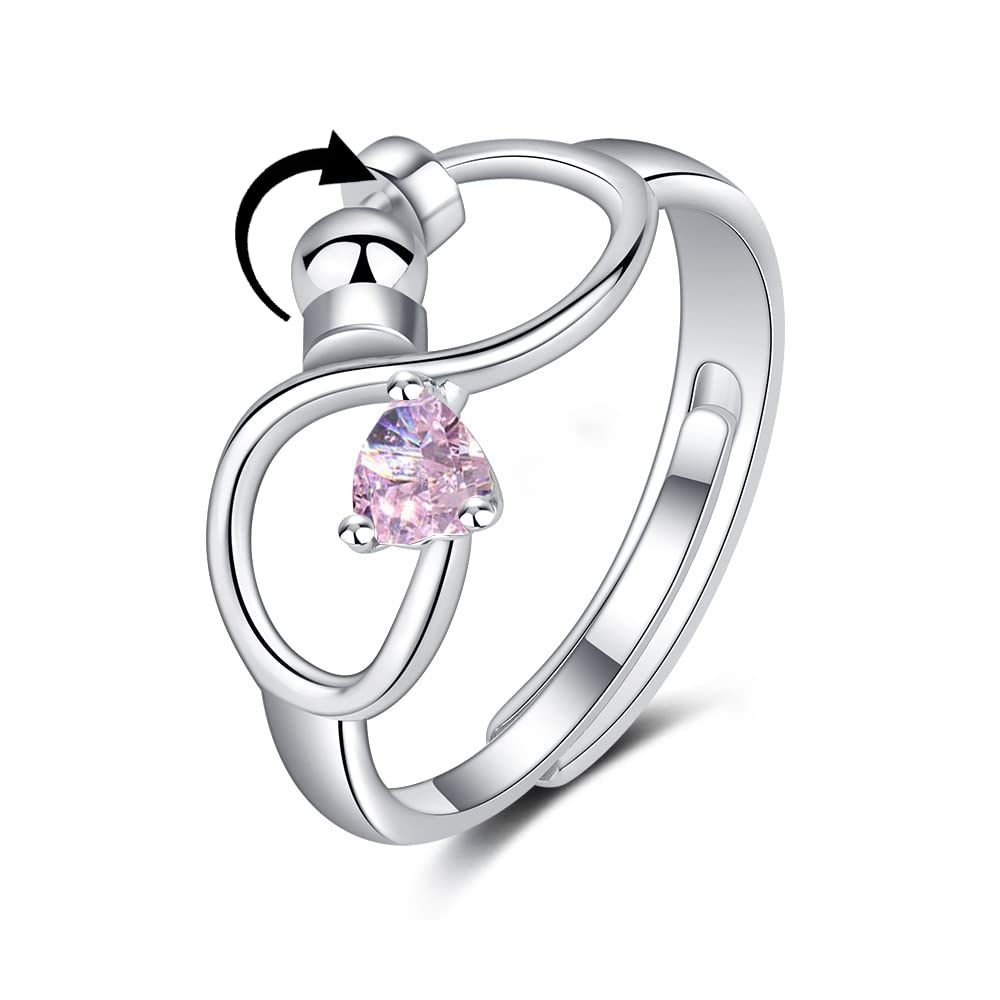 Adjustable Rotating Birthstone Fidget Ring for Women – Anxiety Relief Spinner Ring Birthday Gift