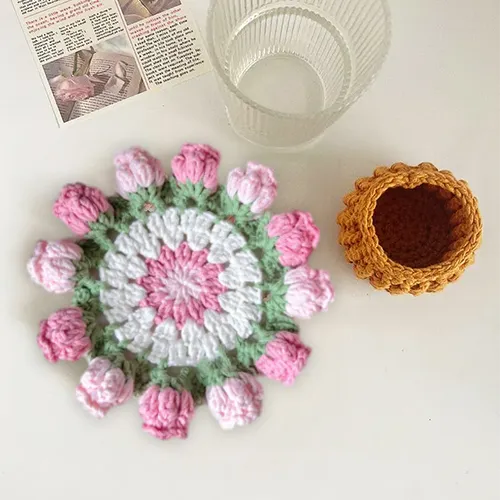 Handmade Crochet Lily of the Valley Coaster Set with Transformable Floral Design Eco-Friendly Home Decor Unique Gift for Mom