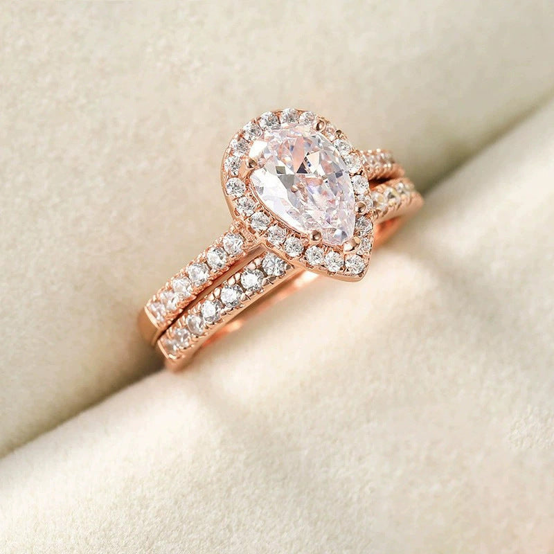 S925 Silver Inlaid Water Drop Pear-shaped Zircon Women's Ring