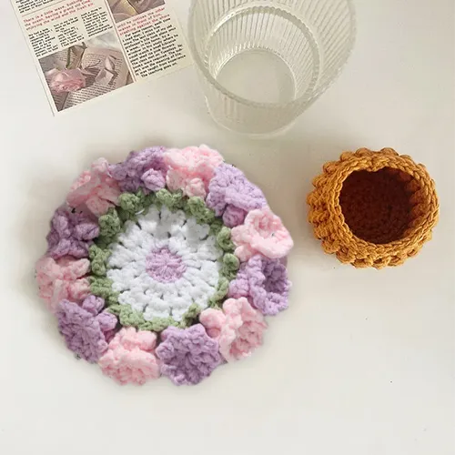 Handmade Crochet Lily of the Valley Coaster Set with Transformable Floral Design Eco-Friendly Home Decor Unique Gift for Mom