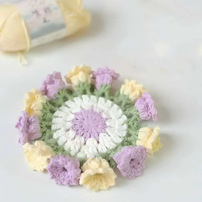 Handmade Crochet Lily of the Valley Coaster Set with Transformable Floral Design Eco-Friendly Home Decor Unique Gift for Mom