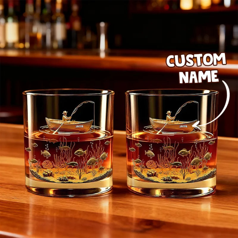 Fishing Man - Personalized Whiskey Glass, Gifts For Fishing Lovers Cup