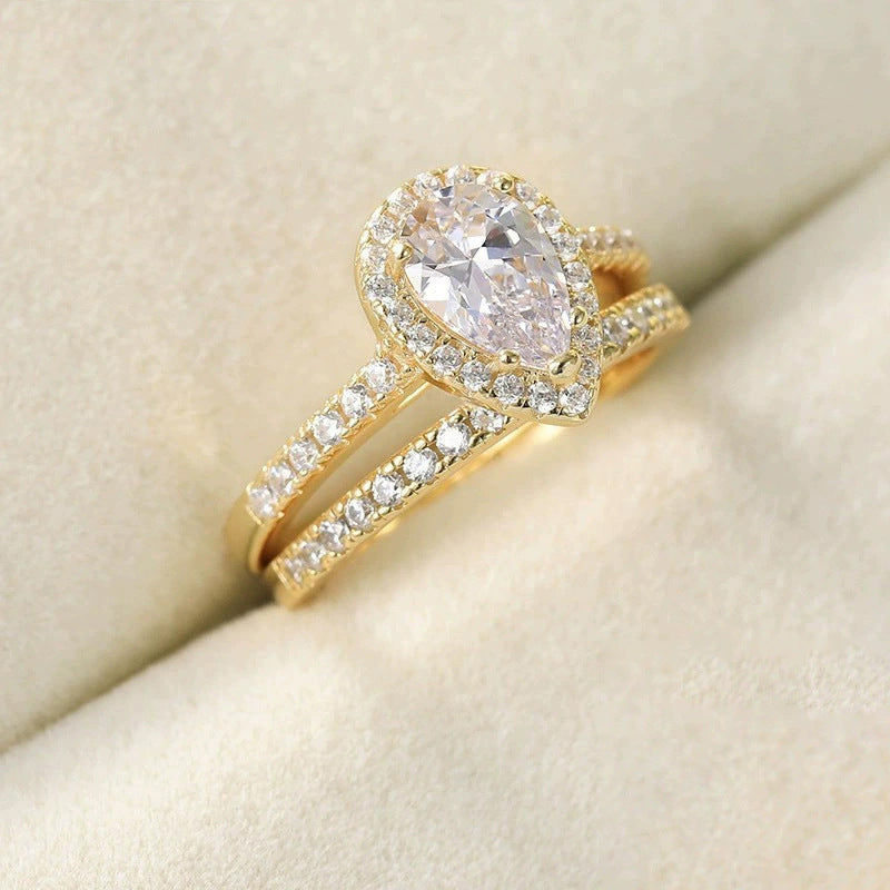 S925 Silver Inlaid Water Drop Pear-shaped Zircon Women's Ring